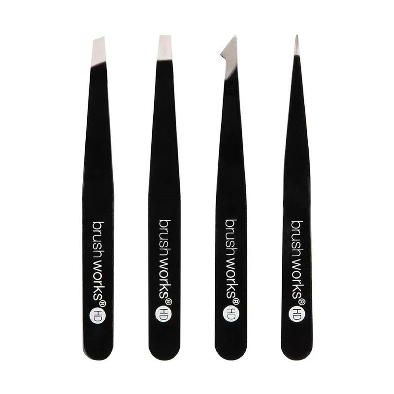 Brushworks HD 4 Piece Combination Tweezer Set - Black