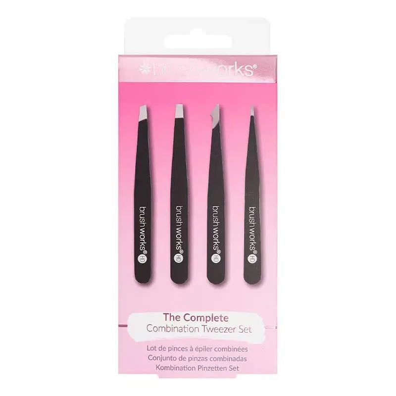 Brushworks HD 4 Piece Combination Tweezer Set - Black