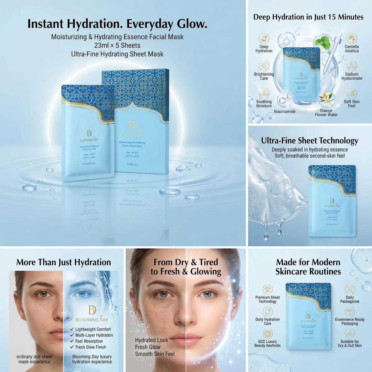 Blooming Day Moisturizing and Hydrating Essence Facial Mask 23ml*5pcs