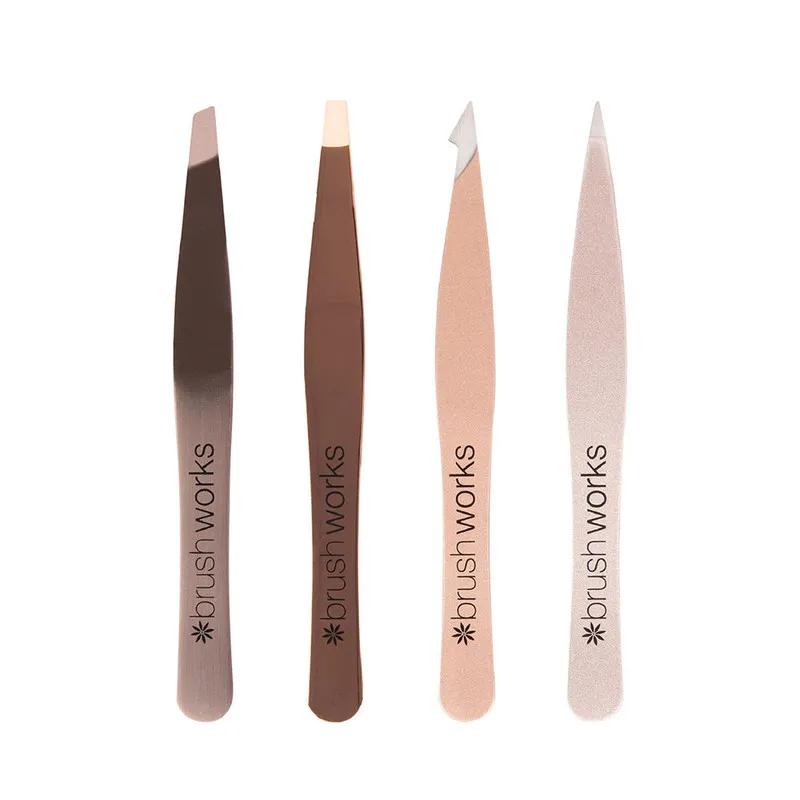 Brushworks HD 4 Piece Combination Tweezer Set - Gold