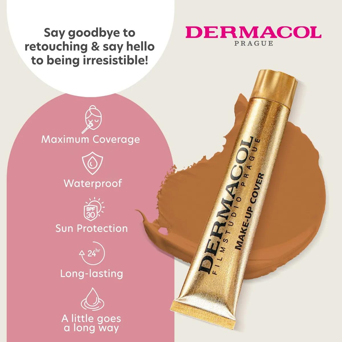 Dermacol Full Coverage Foundation | Long Lasting Waterproof Makeup Cover Cream SPF30 | Hypoallergenic & Light Weight Liquid | Tattoo-600