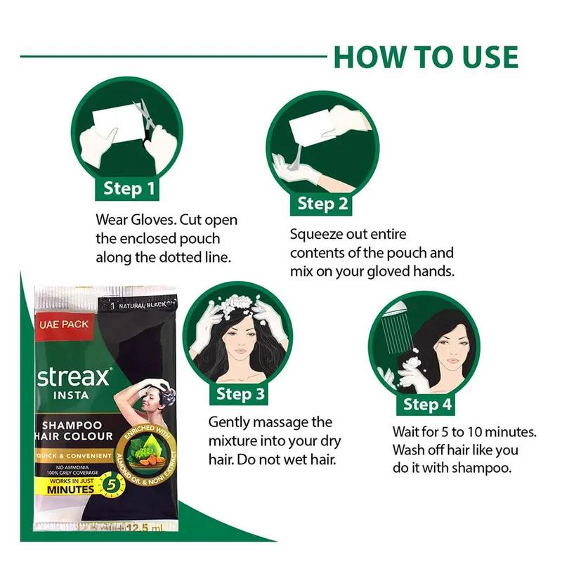 Streax Insta Shampoo Hair Colour 25 Ml - Natural Black Sachet