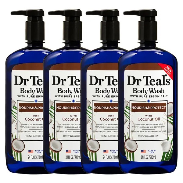 Dr Teal's Epsom Salt Body Wash - Coconut Oil 710ml (Pack of 4)